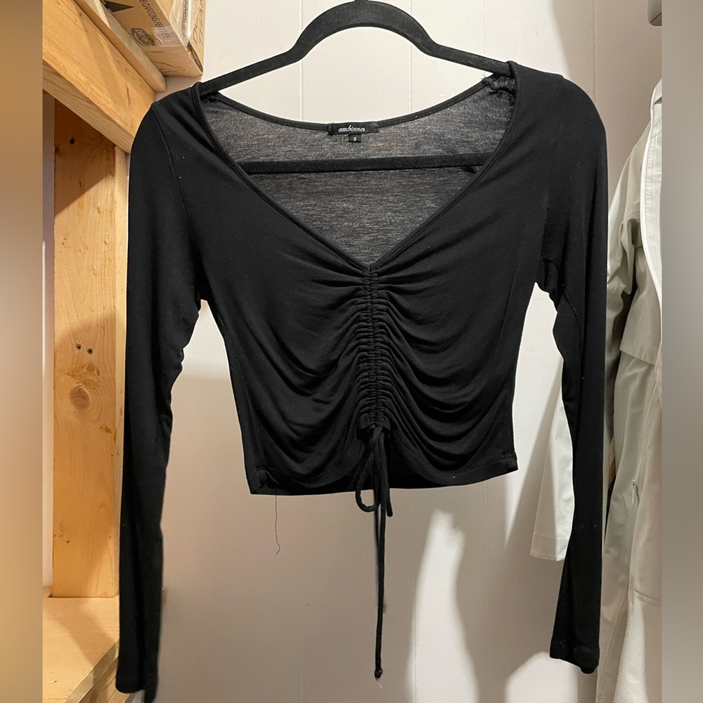 Ambiance black scrunched crop top. Size small.